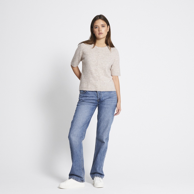 Basic knit short sleeve cardigan "Melina" Light Beige